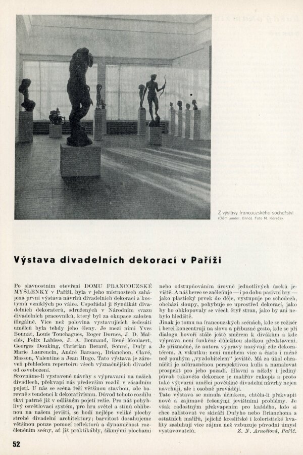 Z časopisu: Blok, časopis pro umění, ročník II, č. 4, Brno 1948, Blok Informace o kulturní práci, s. 52